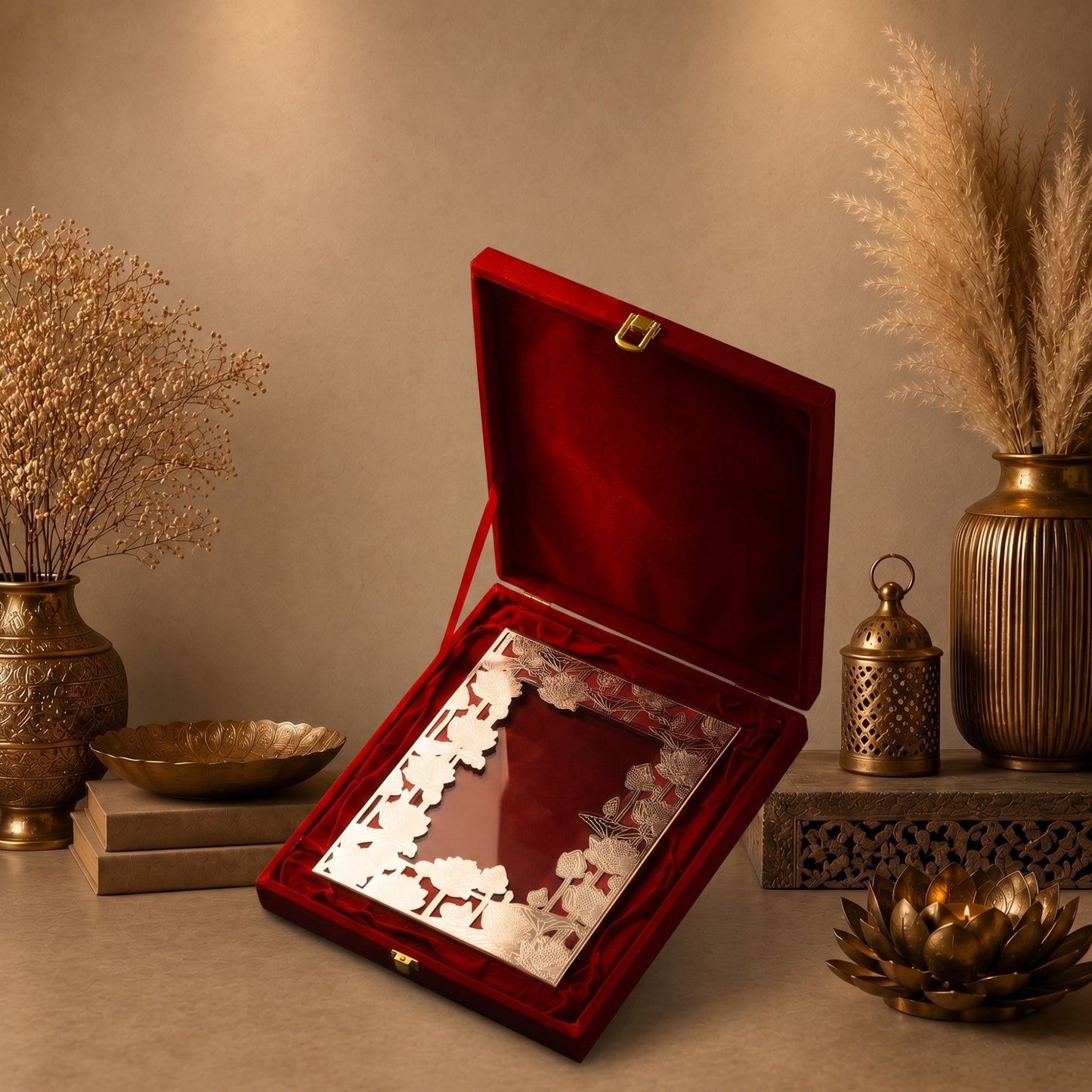 Lotus Bloom German Silver Frame - handcrafted decor by Yura Designs
