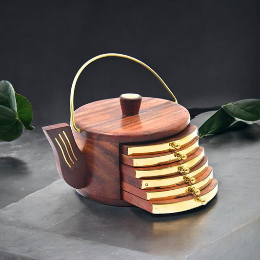 Kettle Shaped Wooden Coasters (Set of 12)