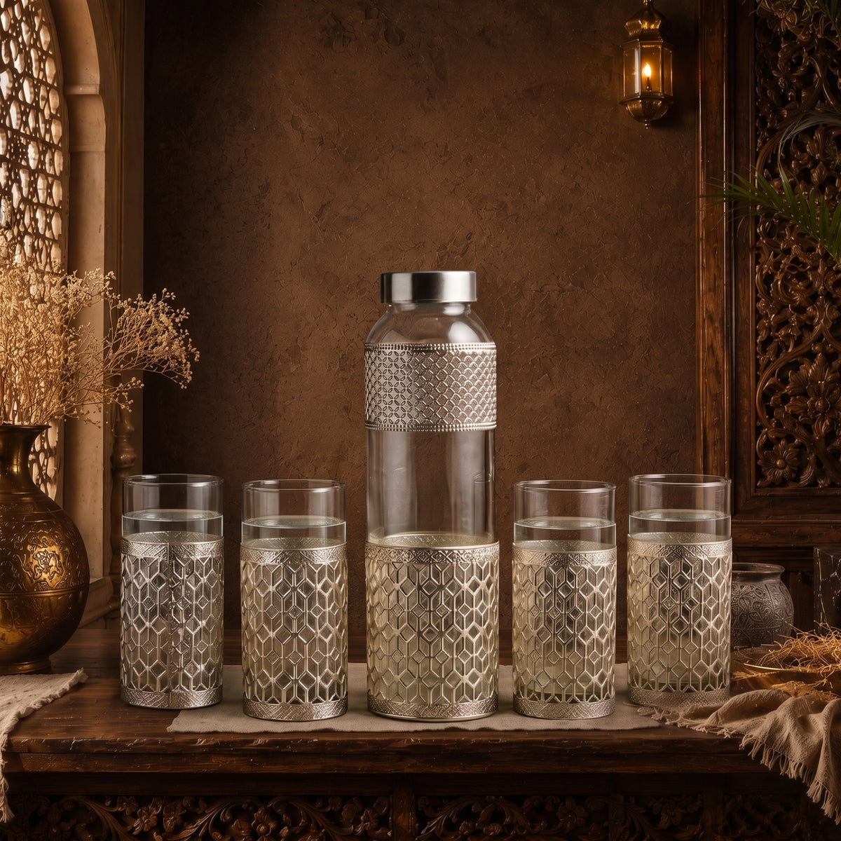 German Silverware Bottle Glass Set - handcrafted decor by Yura Designs