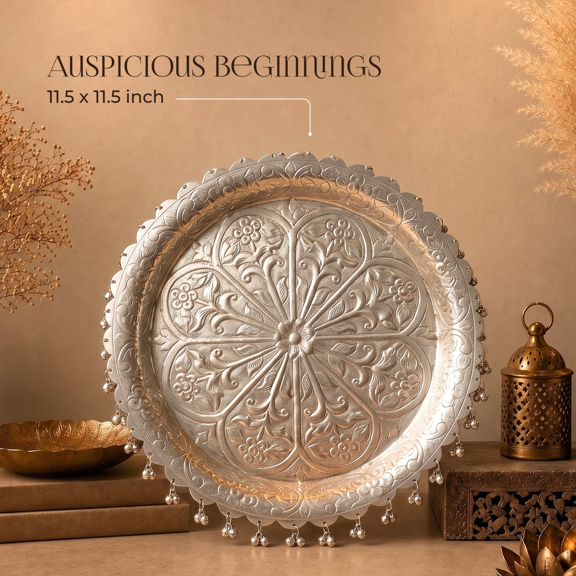 Silver Puja Thali Auspicious Elegance In Every Ritual - handcrafted decor by Yura Designs