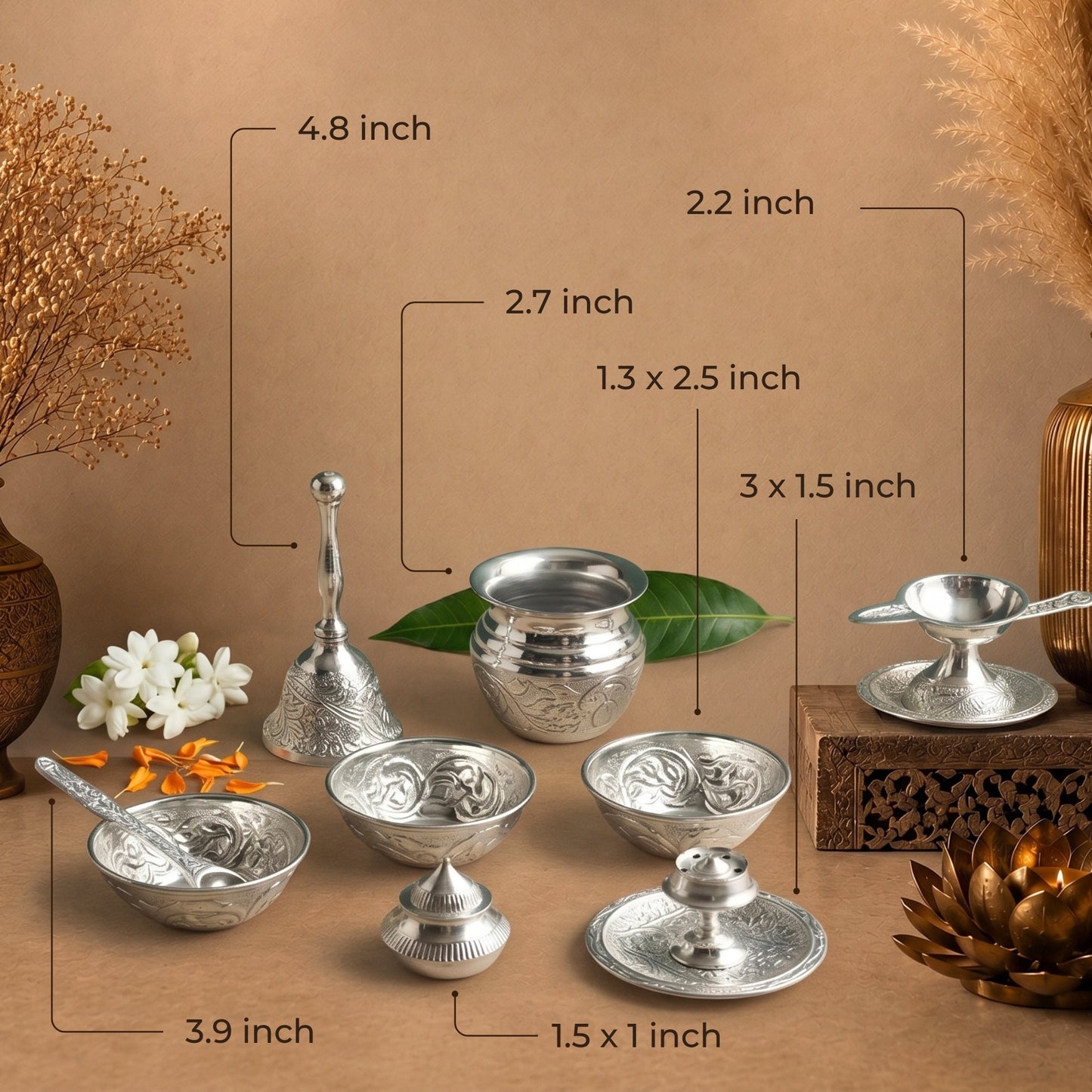 Silver Puja Thali Auspicious Elegance In Every Ritual - handcrafted decor by Yura Designs