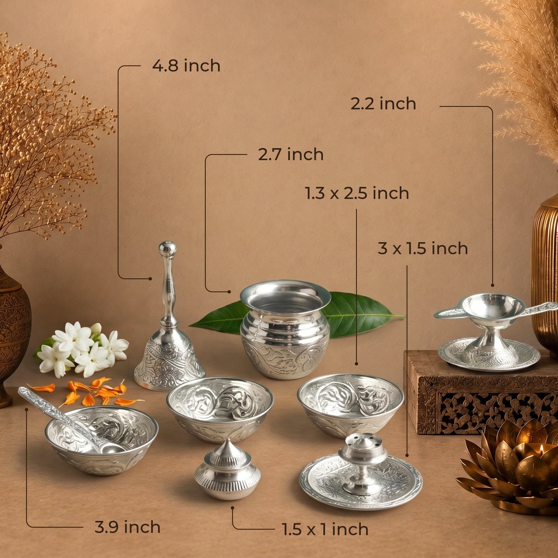 Silver Puja Thali Auspicious Elegance In Every Ritual - handcrafted decor by Yura Designs