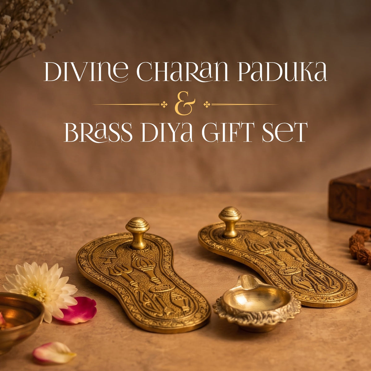 Divine Charan Paduka & Brass Diya Gift Set