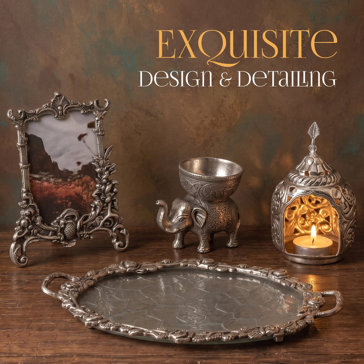 German Silverware Luxe Thali - handcrafted decor by Yura Designs