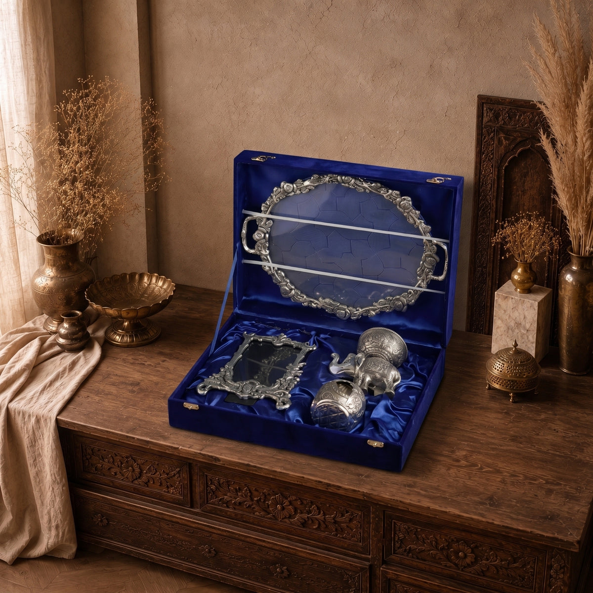 German Silverware Luxe Thali - handcrafted decor by Yura Designs