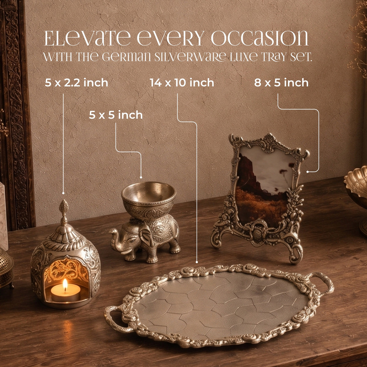 German Silverware Luxe Thali - handcrafted decor by Yura Designs