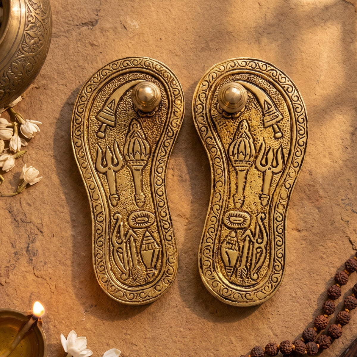 Divine Charan Paduka & Brass Diya Gift Set