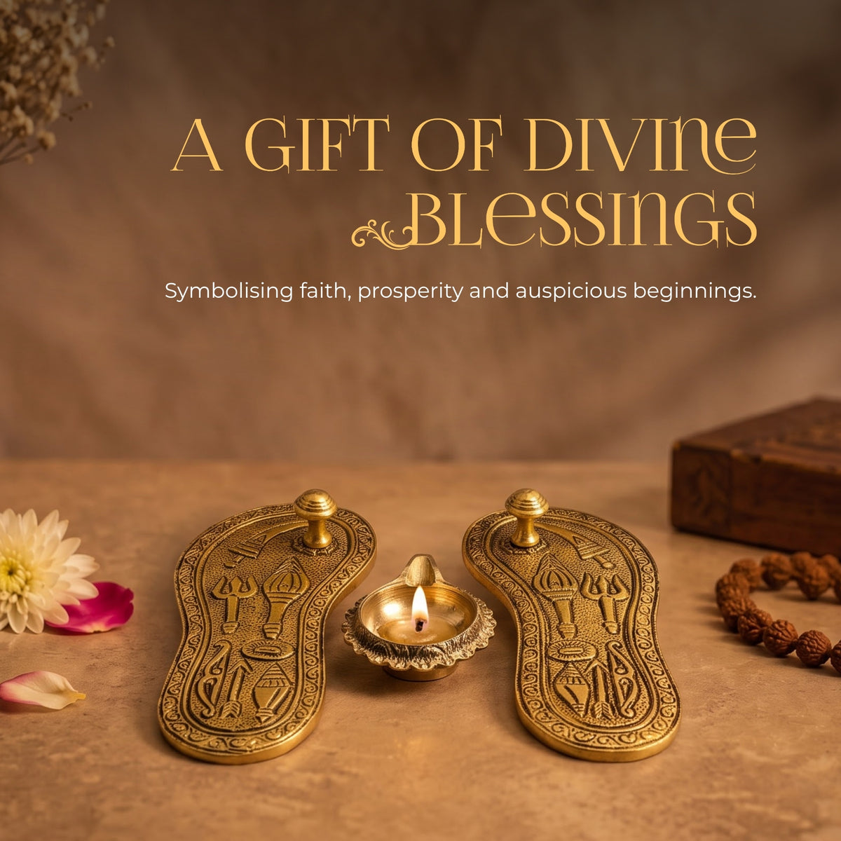 Divine Charan Paduka & Brass Diya Gift Set