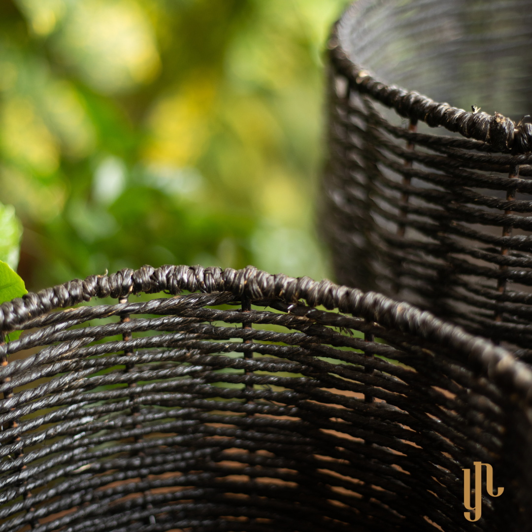 Handmade Twisted Jute Rope Planters in Black (Set of 3)