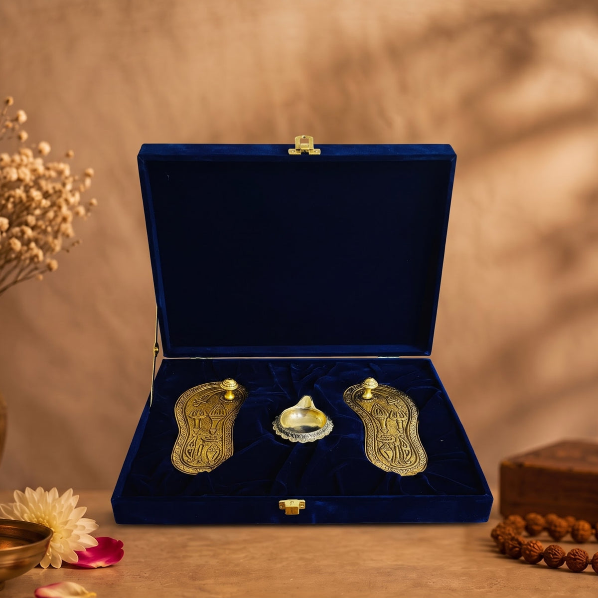 Divine Charan Paduka & Brass Diya Gift Set