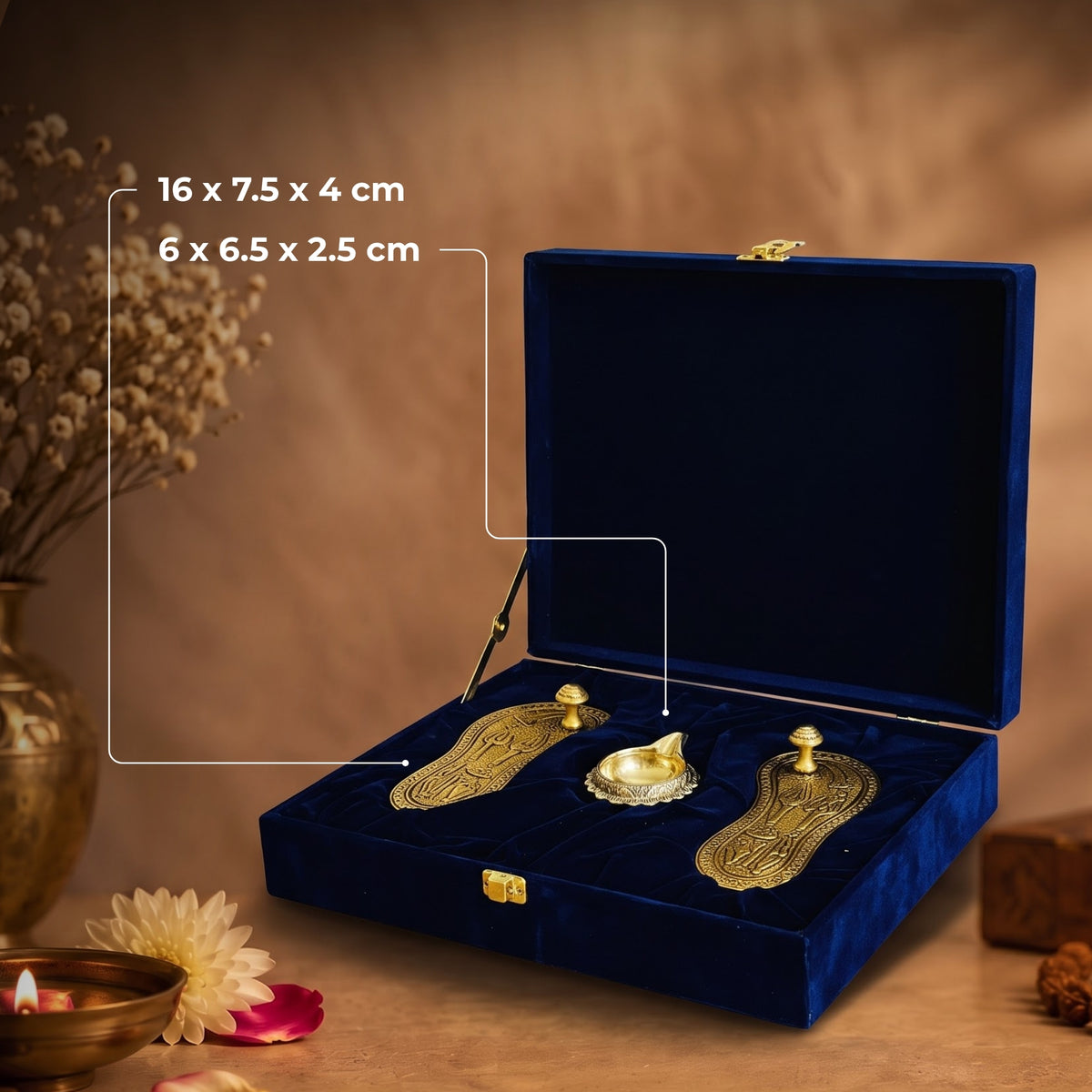 Divine Charan Paduka & Brass Diya Gift Set