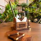 Wooden Pen Stand and Coaster Set in Carved Design (Set of 12)