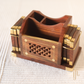 Wooden Pen Stand and Coaster Set in Carved Design (Set of 12)