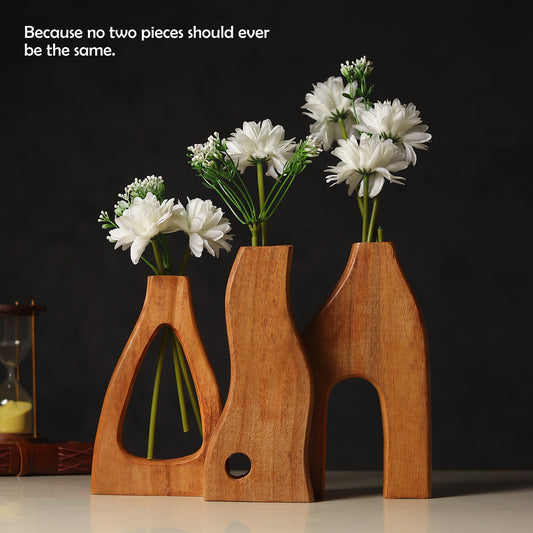 Formscape Wooden Vases - Set of 3 Handcarved Wood Vases