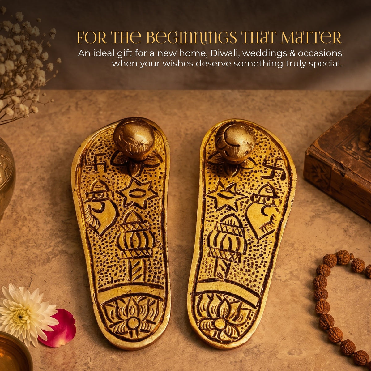 Divine Brass Shankh & Charan Paduka
