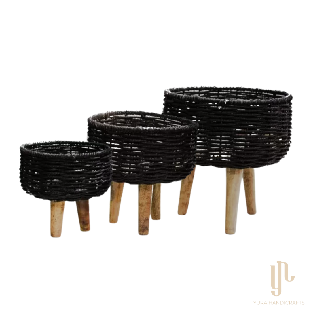 Handmade Twisted Jute Rope Planters in Black (Set of 3) – Yura Designs