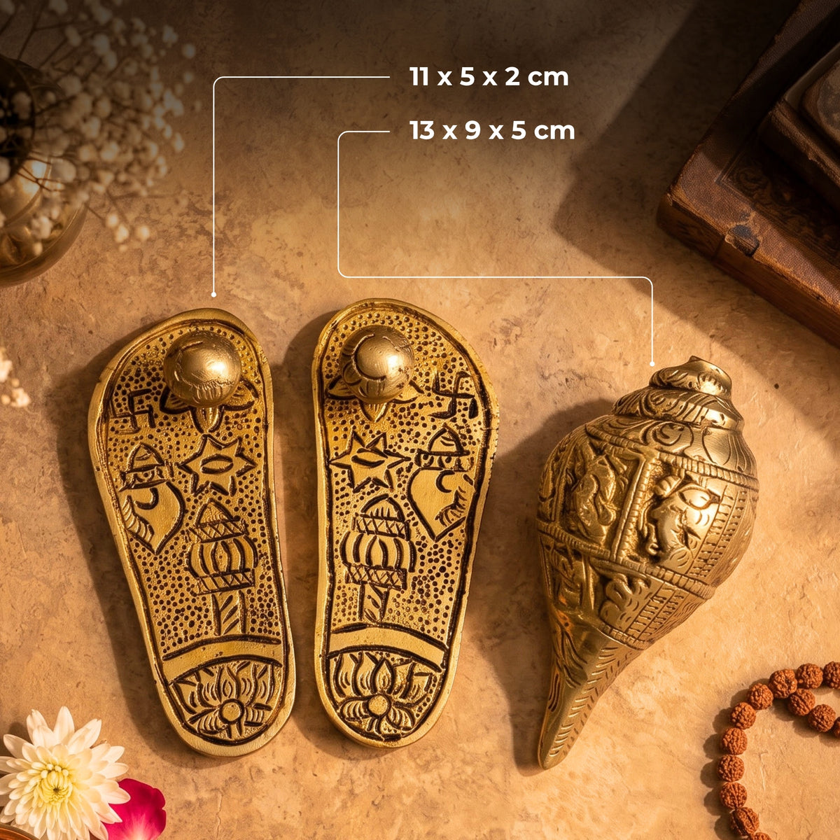Divine Brass Shankh & Charan Paduka