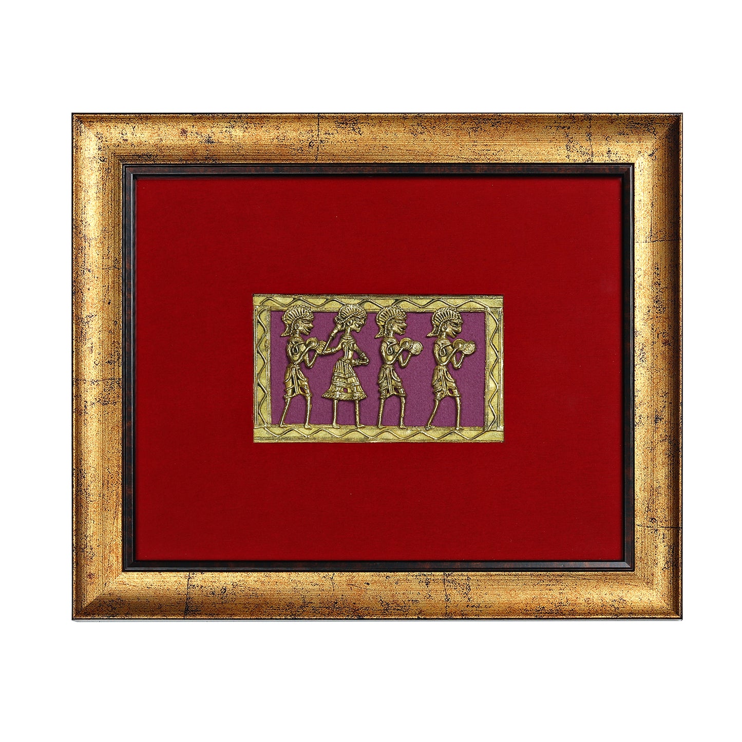 Dhokra Wall Art | Four Tribal Figures in Procession |10×11.6 inch