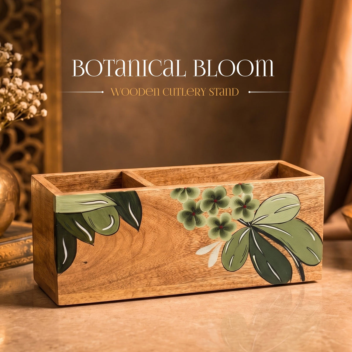 YuRa Botanical Bloom Wooden Cutlery Stand