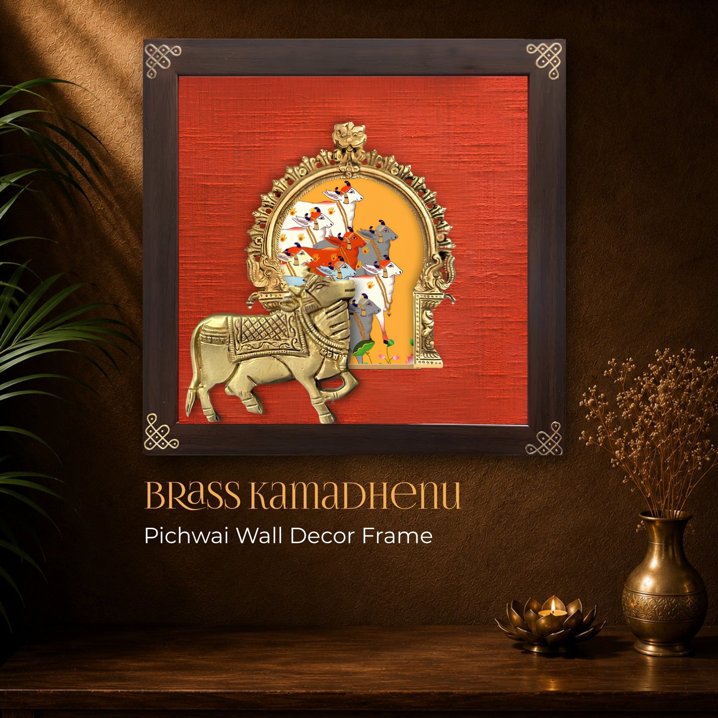 Brass Pichwai Wall Decor Frame - Kamadhenu