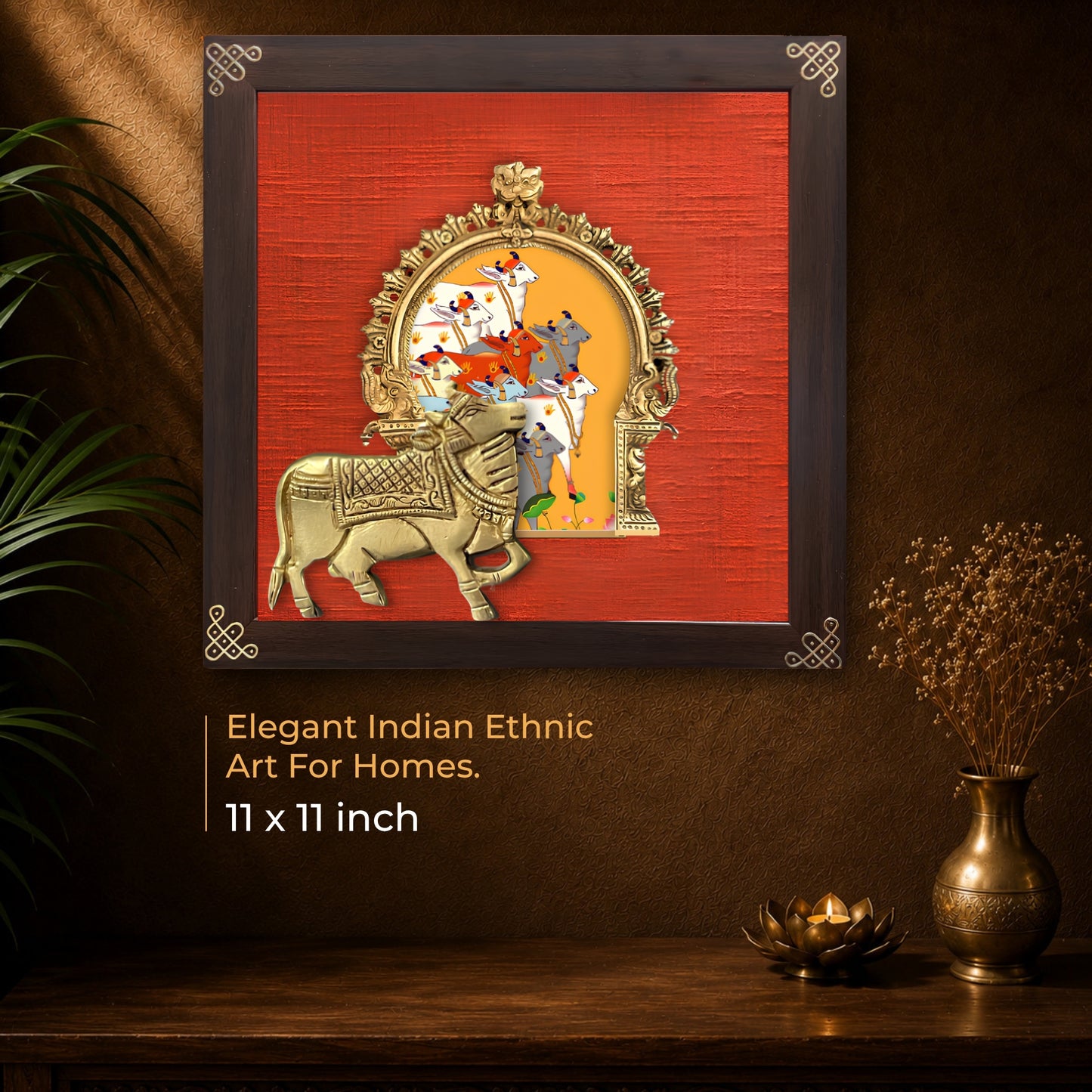 Brass Pichwai Wall Decor Frame - Kamadhenu