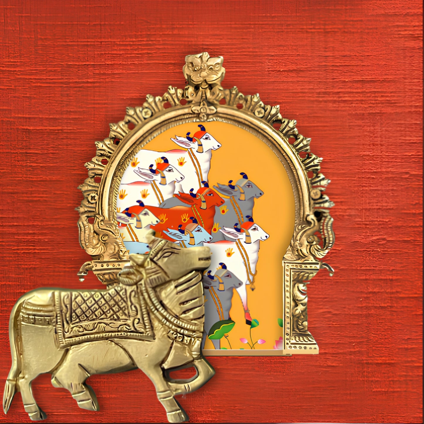 Brass Pichwai Wall Decor Frame - Kamadhenu