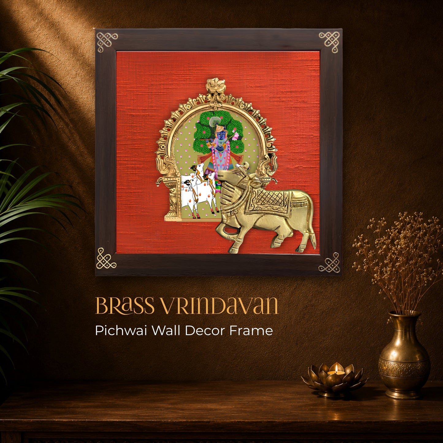 Brass Pichwai Wall Decor Frame - Vrindavan