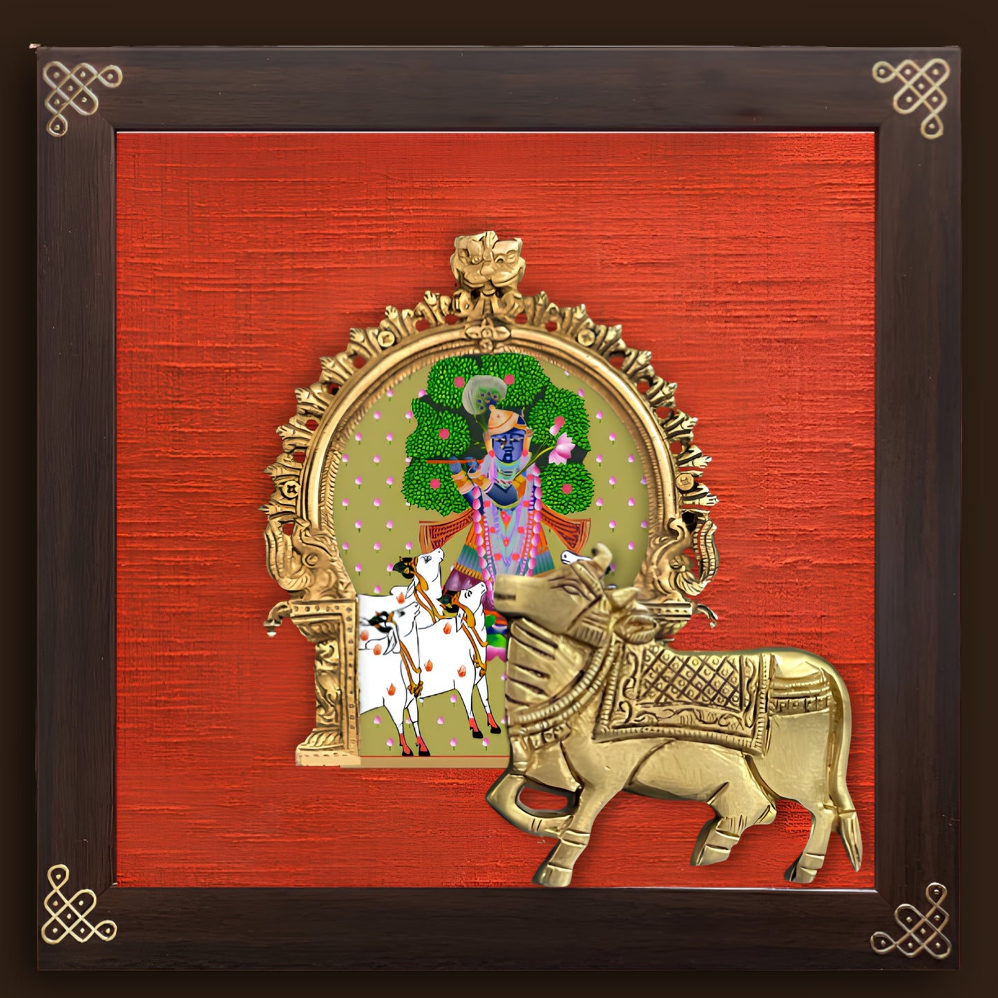 Brass Pichwai Wall Decor Frame - Vrindavan