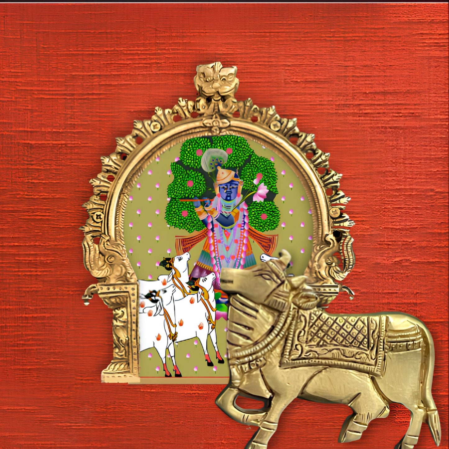 Brass Pichwai Wall Decor Frame - Vrindavan