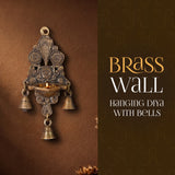 Brass Wall Hanging Diya With Bells - handcrafted decor by Yura Designs