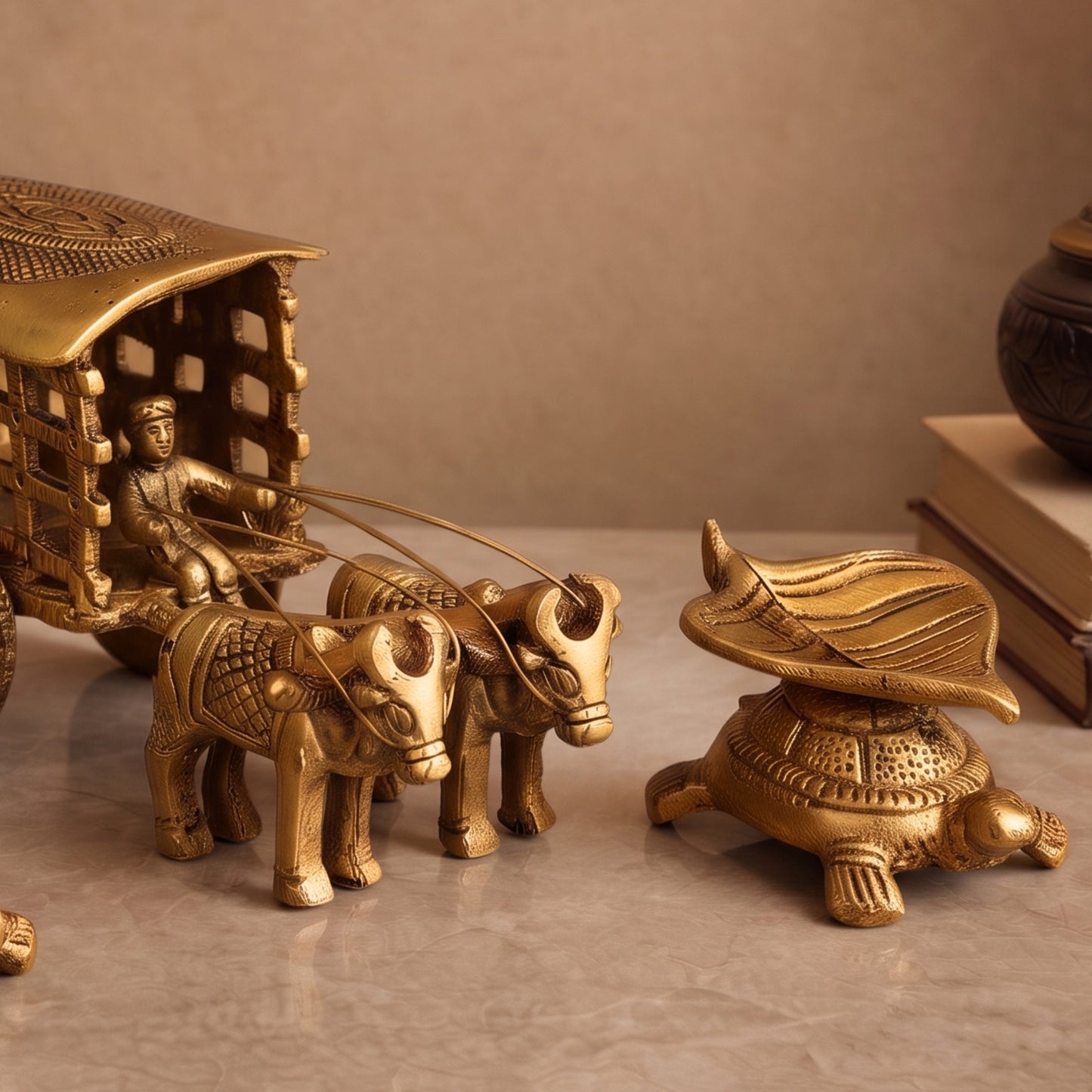 Brass Bullock Cart & Kuber Diyas
