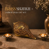 Brass Shankh + 2 Kuber Diyas Gift Set