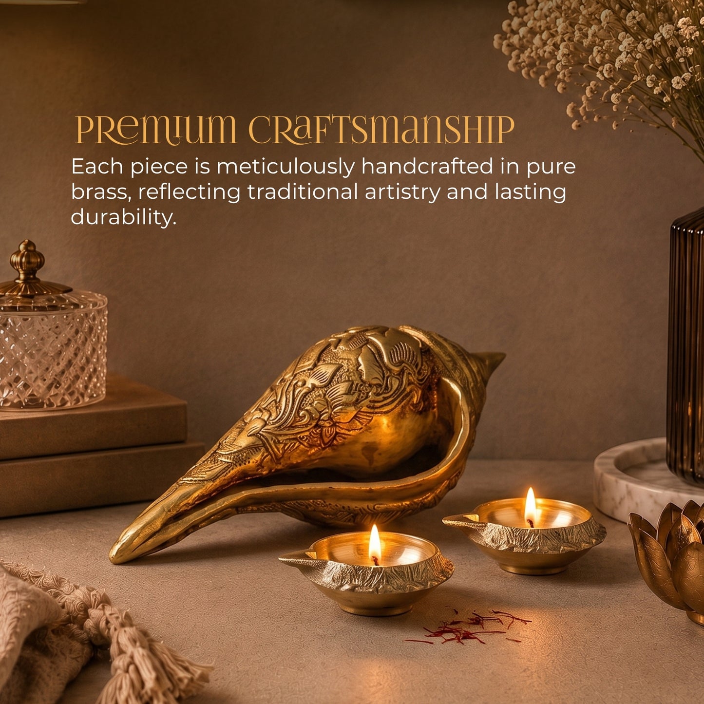 Brass Shankh + 2 Kuber Diyas Gift Set