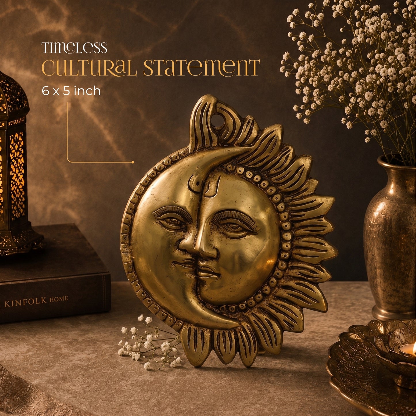 Brass Surya Chandra Wall Hanging - handcrafted decor by Yura Designs