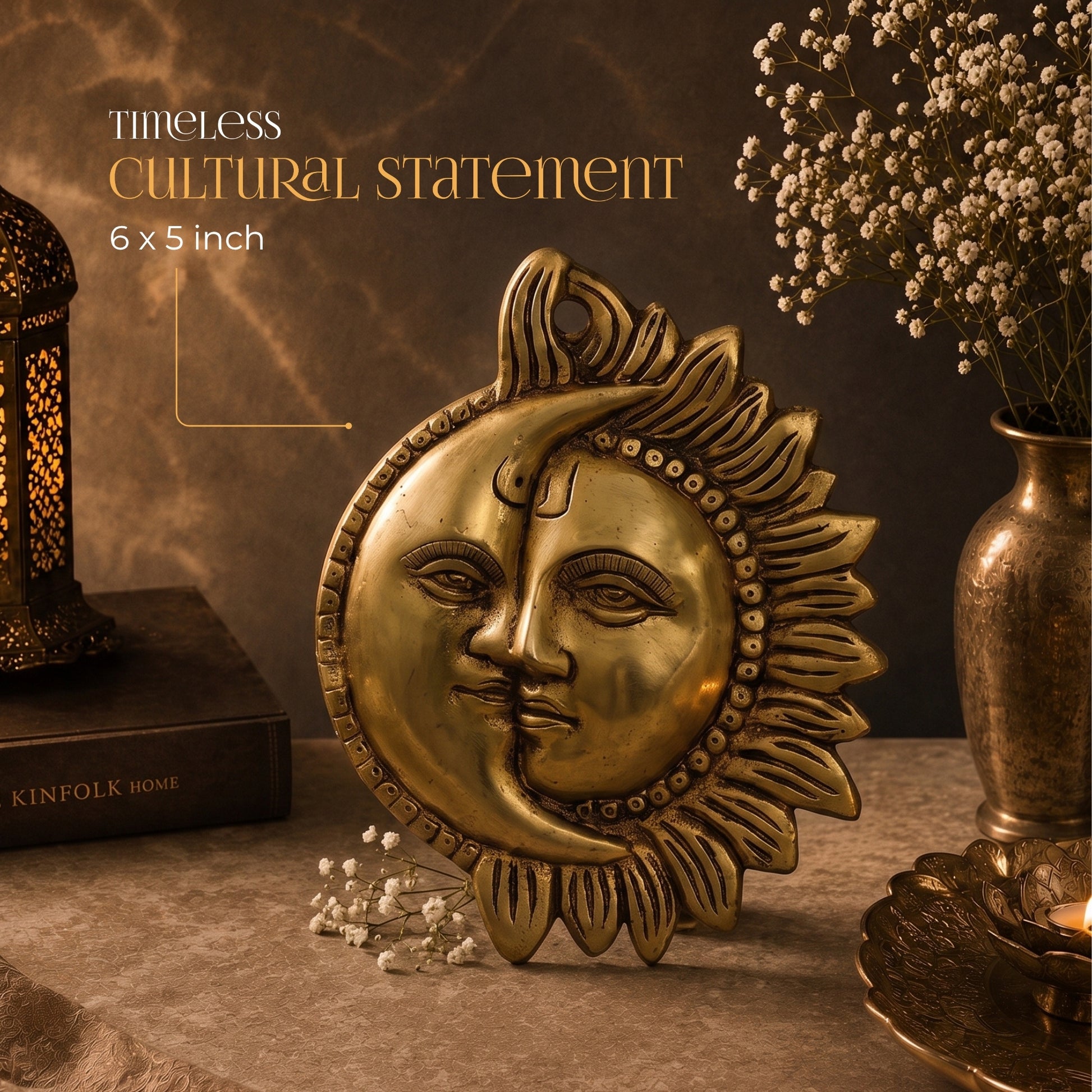 Brass Surya Chandra Wall Hanging - handcrafted decor by Yura Designs