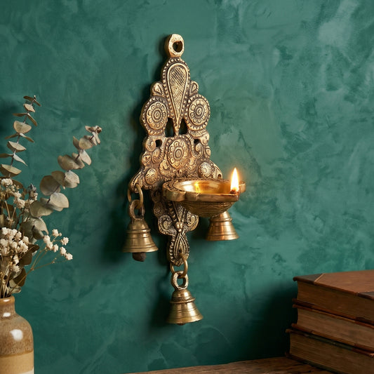 Brass Wall Hanging Diya with Bells