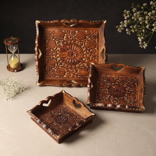 Carved Wooden Trays (Set of 3)