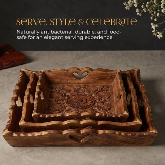 Carved Wooden Trays (Set of 3)