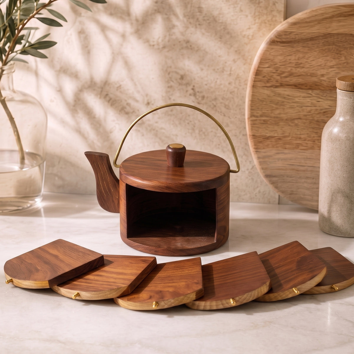 Carved Wooden Trays Set 3 Kettler Coaster - handcrafted decor by Yura Designs