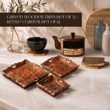Carved Wooden Trays Set 3 Kettler Coaster - handcrafted decor by Yura Designs