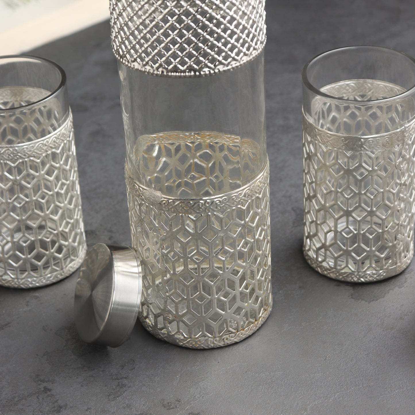 German silverware bottle & glass set of 4