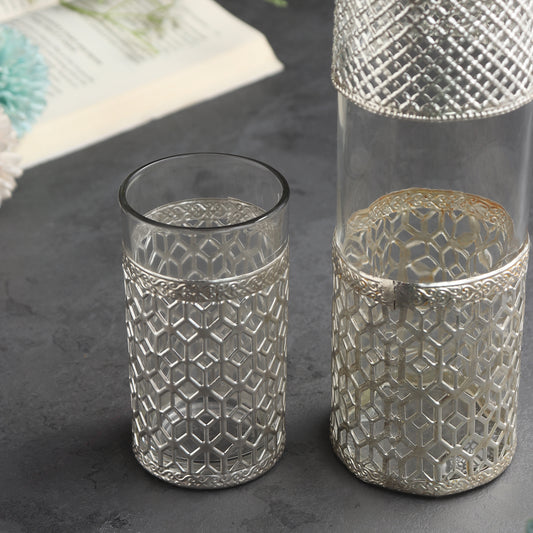 German silverware bottle & glass set of 2