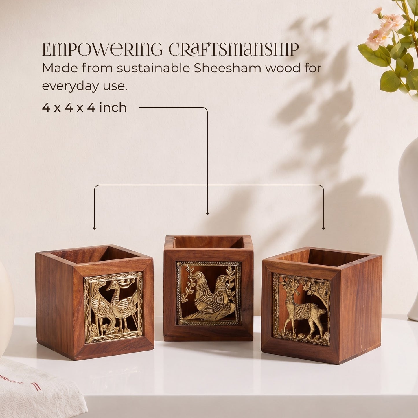 Dhokra Brass and Wooden Pen Holder