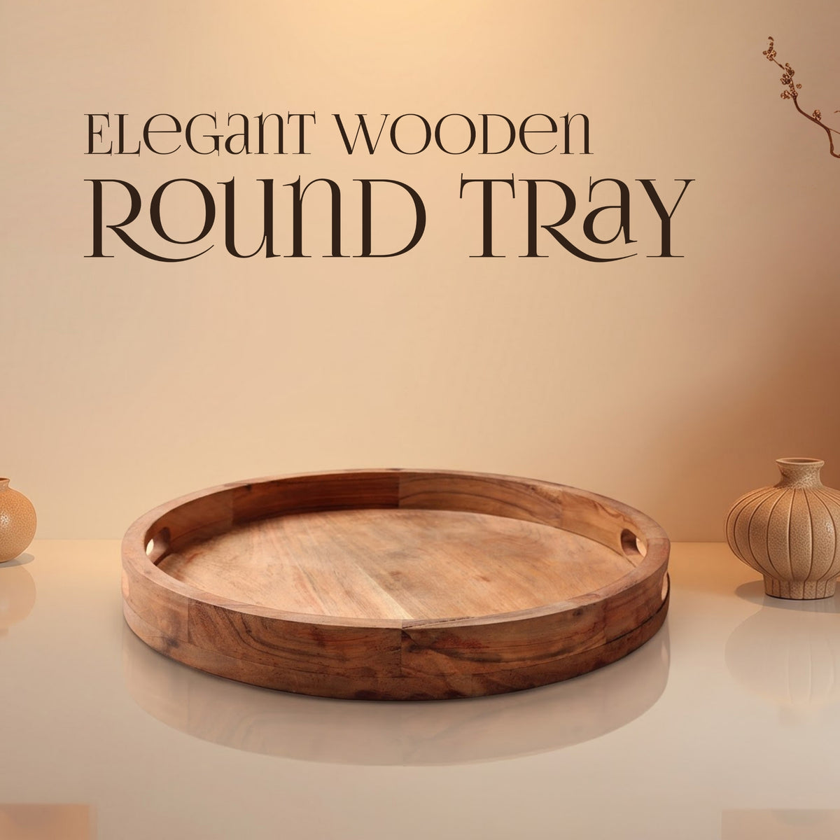 Elegant Wooden Round tray – handcrafted decor piece by Yura Designs