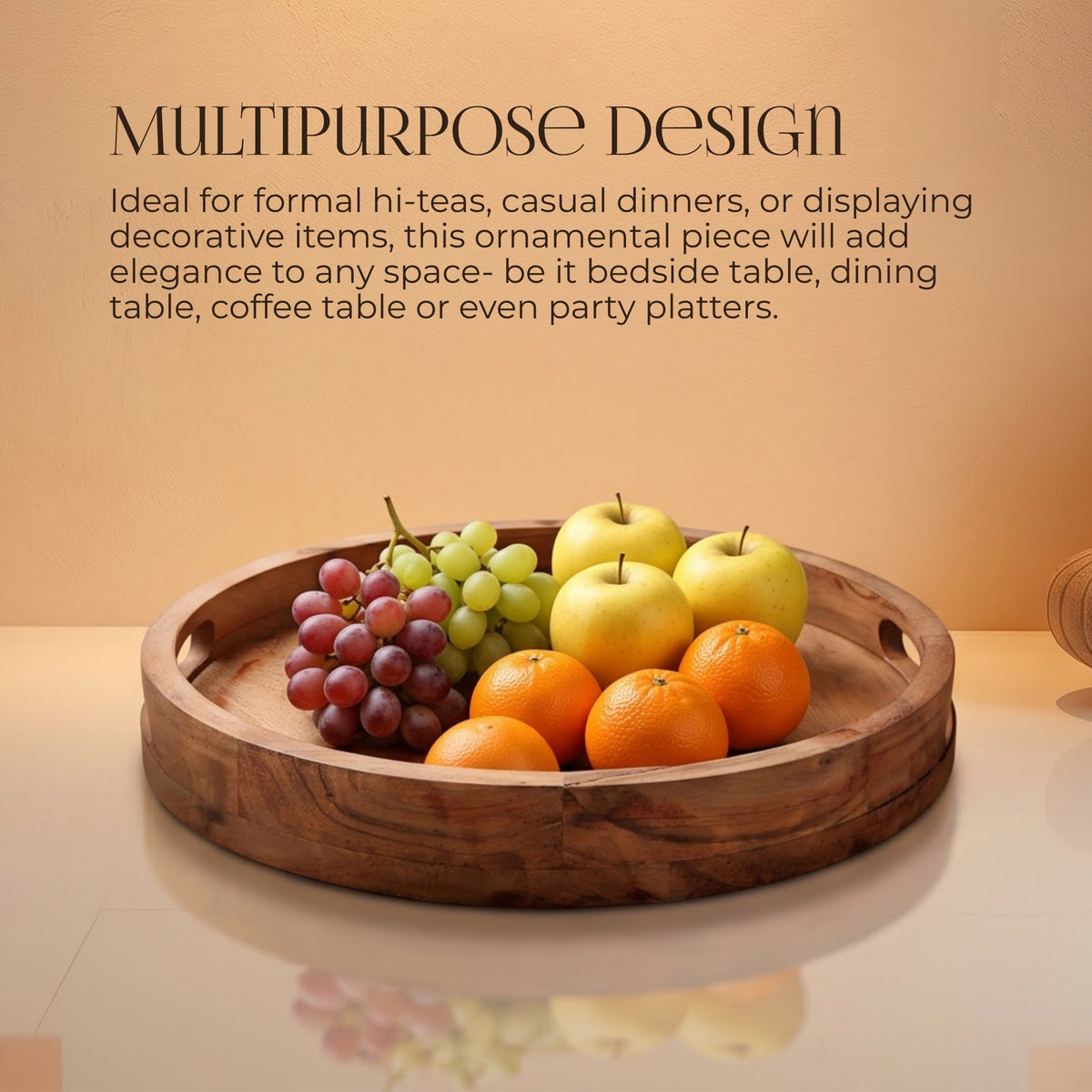 Elegant Wooden Round tray – handcrafted decor piece by Yura Designs