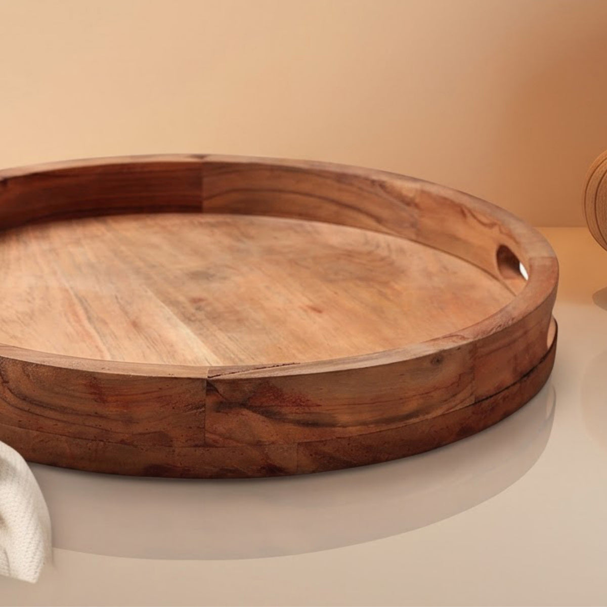Elegant Wooden Round tray – handcrafted decor piece by Yura Designs