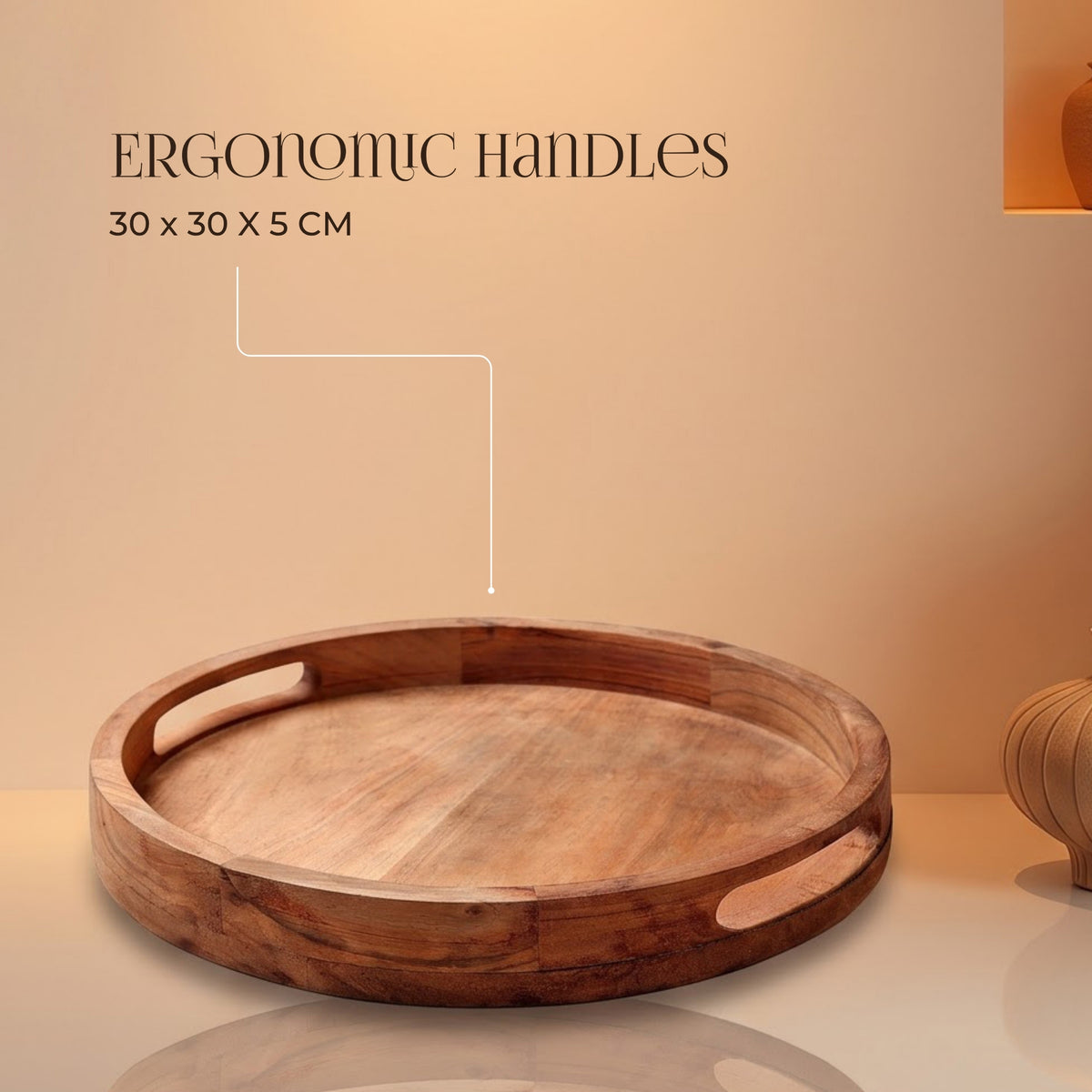 Elegant Wooden Round Tray - handcrafted decor by Yura Designs