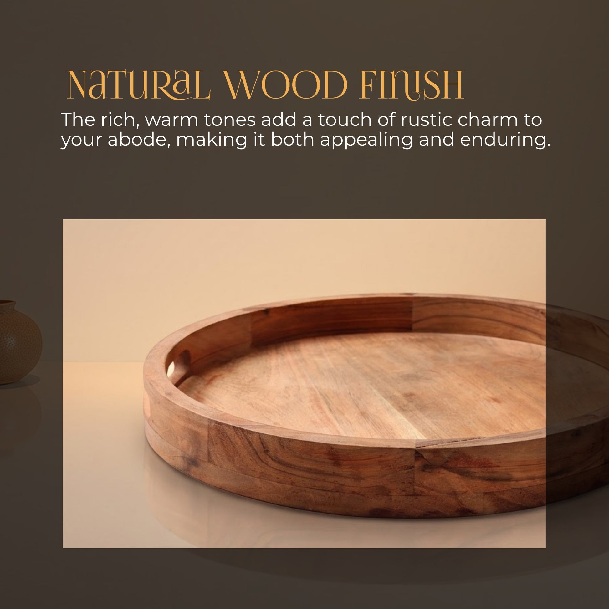 Elegant Wooden Round tray + Kettle Coaster (set of 6) – handcrafted decor piece by Yura Designs