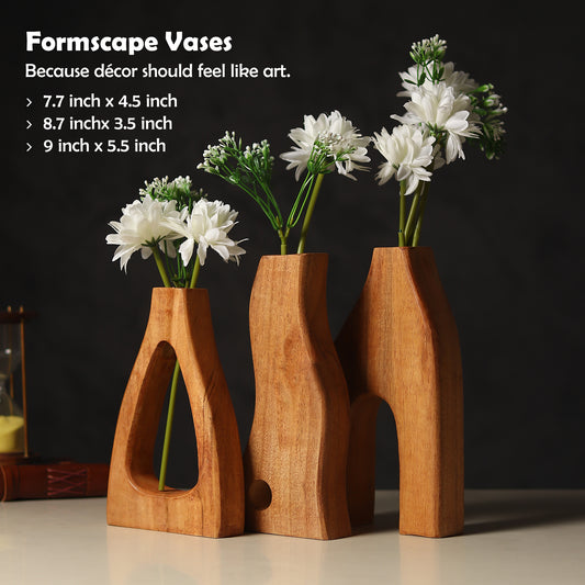 Formscape Wooden Vases - Set of 3 Handcarved Wood Vases