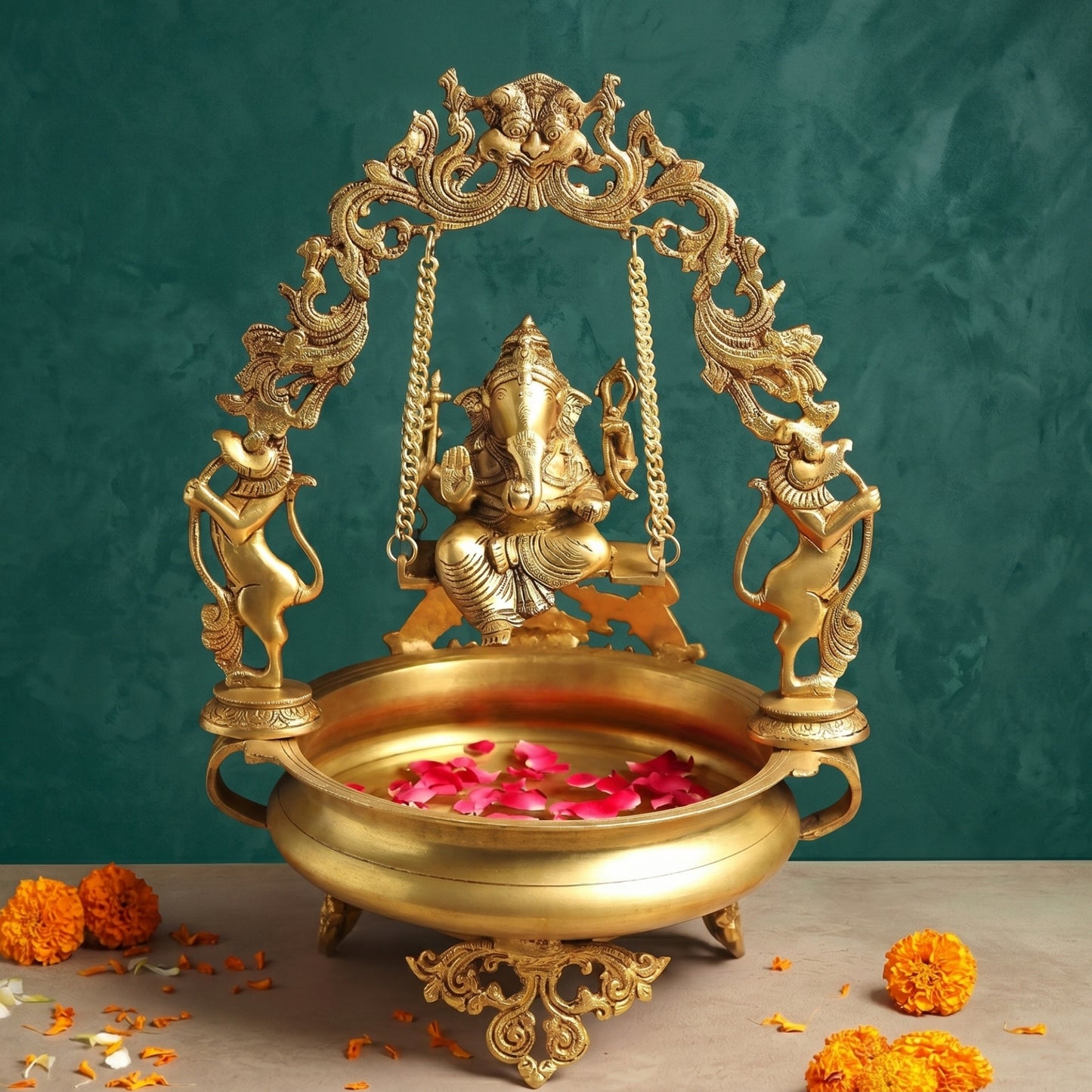 Ganesha Brass Swing with Uruli Bowl